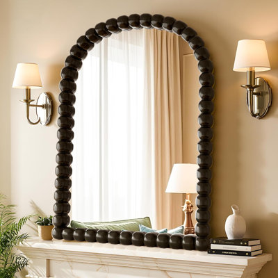 Arched Bathroom Wall Mounted Vanity Mirror, Vintage Beaded Decorative Makeup Mirror