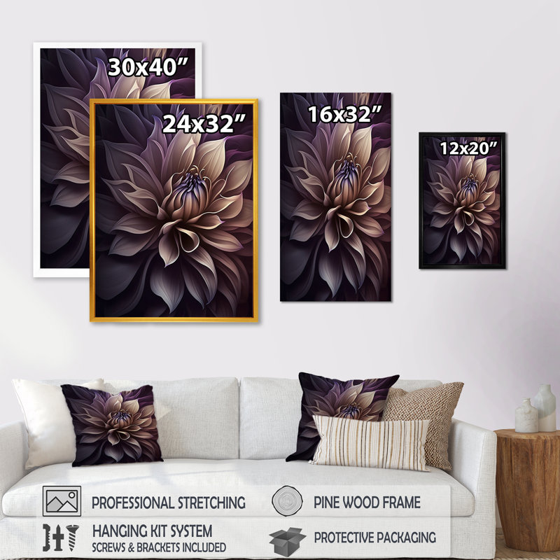 «Mauve Dahlia fleur II - Dahlia», reproduction d'art sur toile encadrée, H 40 po x l 30 po, Cadre photo noir