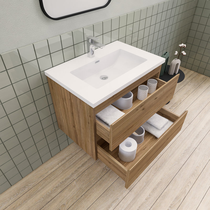 Alcester 29.6'' Single Bathroom Vanity with Resin Top, Natural Oak