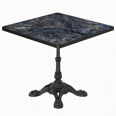 Square Outdoor Tulip Table with Sintered Stone Top and Heavy-Duty Cast Iron Base, Seats 2-4