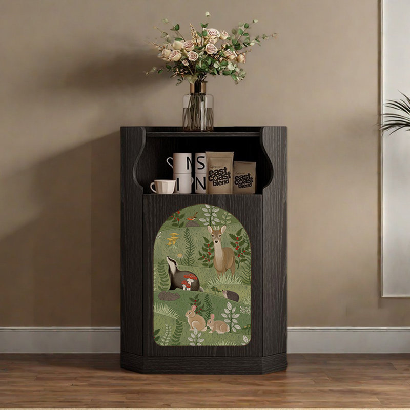 Armoire d'angle multifonctionnelle avec motif artistique, Noir, noir, noir, noir