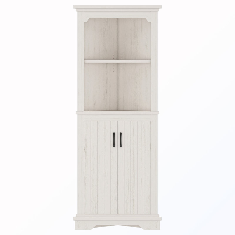 Grande armoire d'angle avec portes et tablettes, Beige