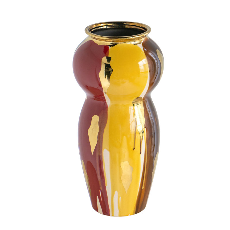 Vase en céramique courbé 10X10X20.9 "avec une finition abstraite multicolore