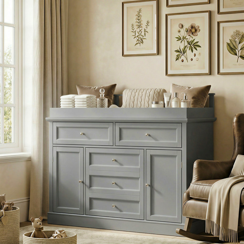 Commode à langer moderne avec rangement solide, Gris