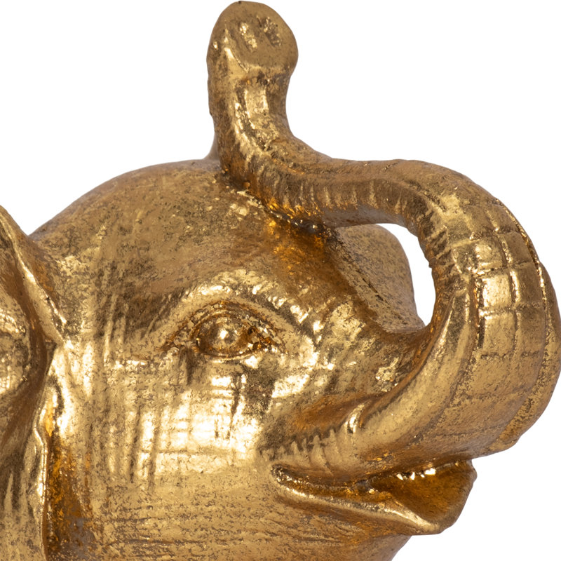 Figurine résine polyrésine assise éléphant avec surface métallique décorative Boho chic fantaisiste artistique exotique ludique complexe sculpté texturé tendance éclectique contemporain