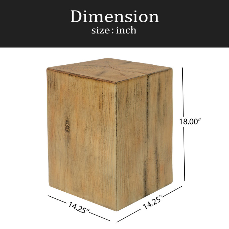 Table de bout à colonne carrée à l'apparence de bois MGO, H 18 po, finition vieillie d'aspect bois, mélange avec différentes hauteurs, utilisation à l'intérieur ou à l'extérieur