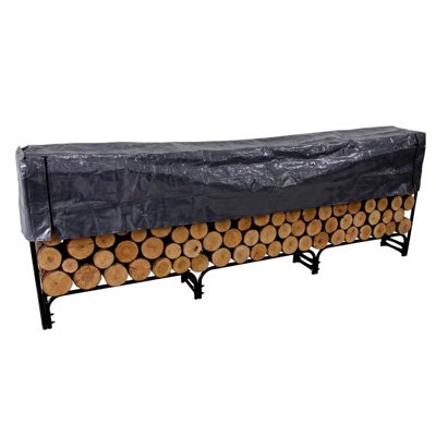 Heavy Duty Firewood Rack Outdoor Indoor Log Store Holder Bracket with Cover Black