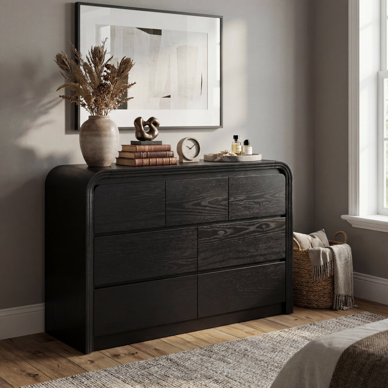 Commode décorative à 7 tiroirs Curve Edge, Noir