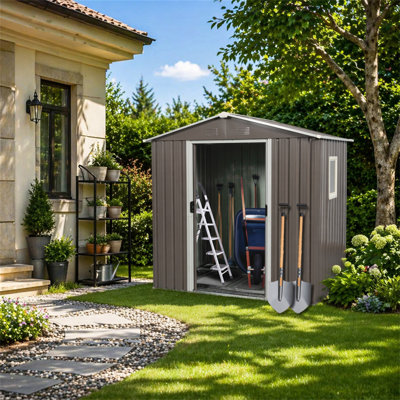 6Ft X 5Ft Outdoor Metal Storage Shed Gray With Window