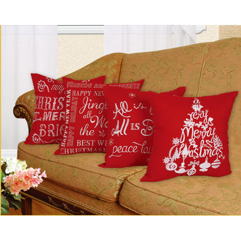 Christmas Greeting Embroidered Pillow Cover