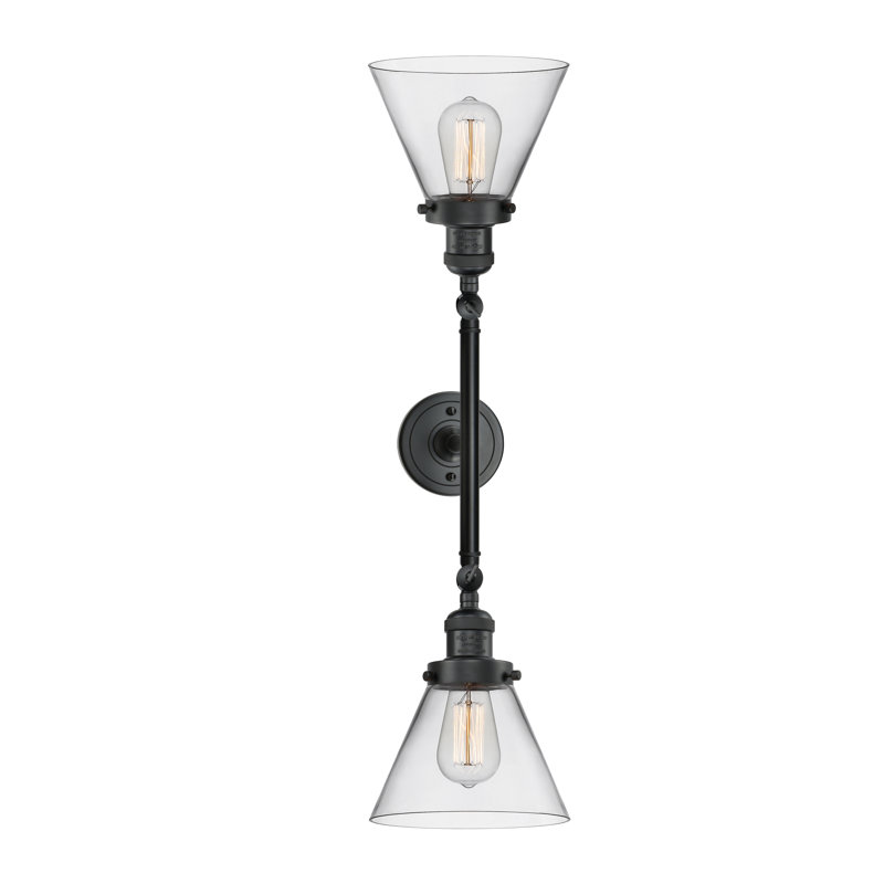 Cone 2 Light Bath Vanity Light, Clear, Matte Black, Bulb Not Included