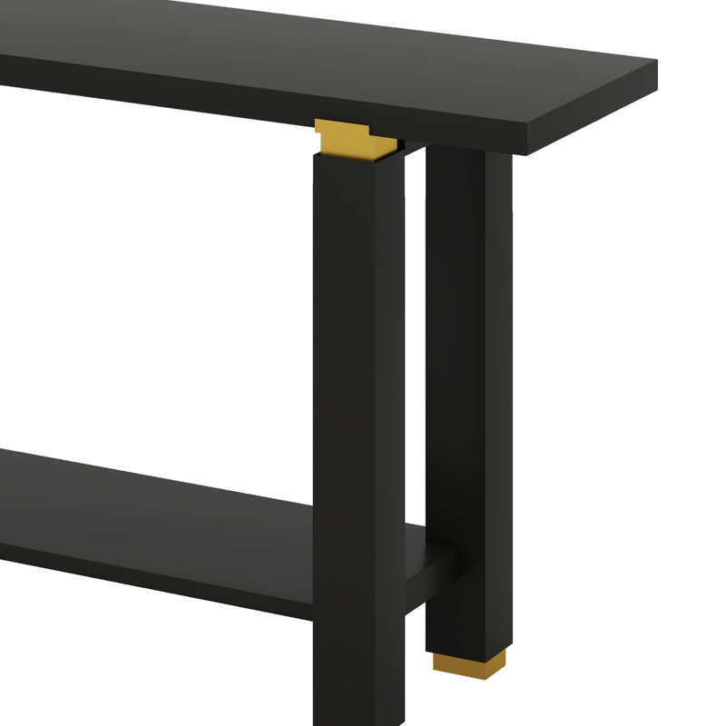 Console de 62,9 po avec console minimaliste moderne, canapé d'entrée en bois de pin massif avec détails en métal, tablette de rangement ouverte