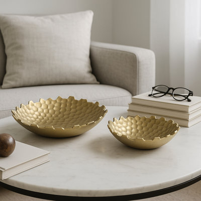 Decorative Honeycomb Bowls for Modern Home Decor - Stylish Metal Accent Bowl for Entryway Table or Mantel Styling - Set of 2, 16", 12", Gold