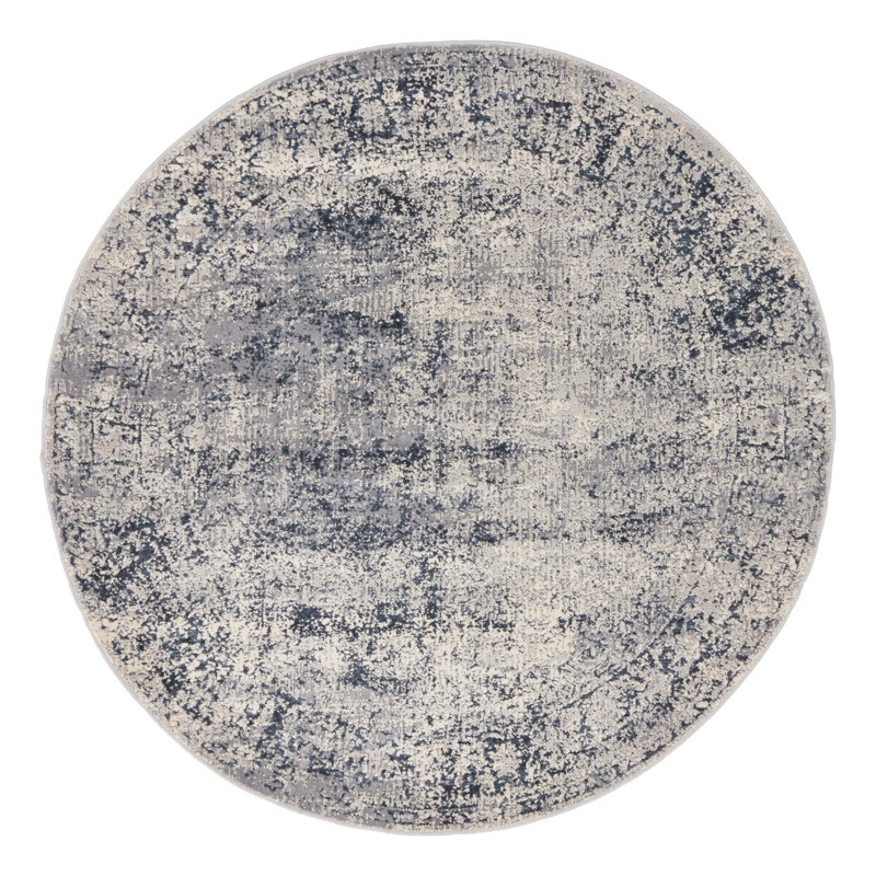 Tapis oriental bleu et gris Lanett, Rond 4 pi 1 po