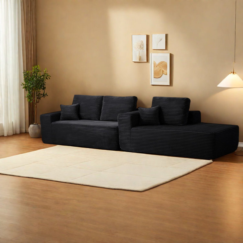 Canapé en tissu noir 104 pouces Ultimate Comfort, conception modulaire pour le salon