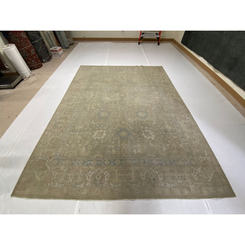Tapis Oushak rétro fait à la main 7 pi 11 po x 10 pi 2 po Anatolian