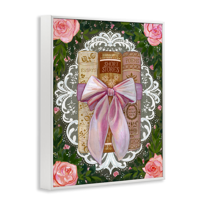 Livres romantiques avec giclée encadrée de dentelle, design par Glad You Here Co., H 14 po x l 11 po