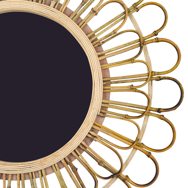 Dammann Round Wood Framed Wall Mounted Accent Mirror in Brown