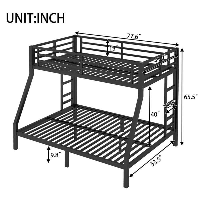 Metal Twin over Full Bunk Bed for Teens and Adults,Space-Saving/Noise Reduced/No Box Spring Needed, Black