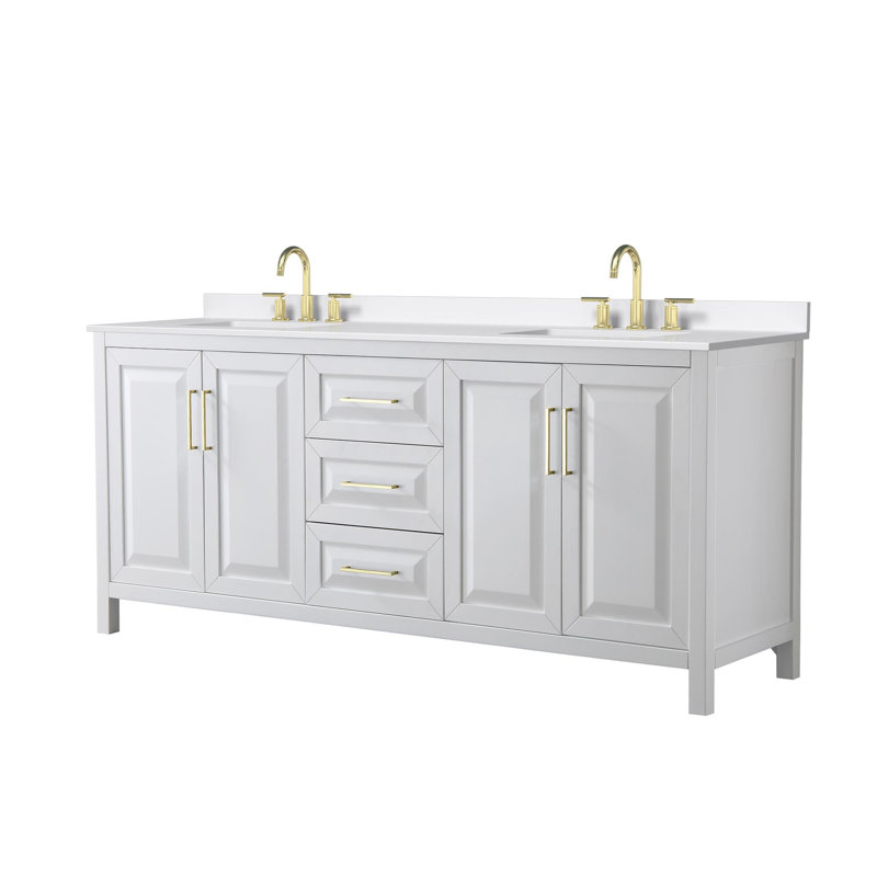 Daria 80'' W Vanity, Brushed Gold, White, White Quartz
