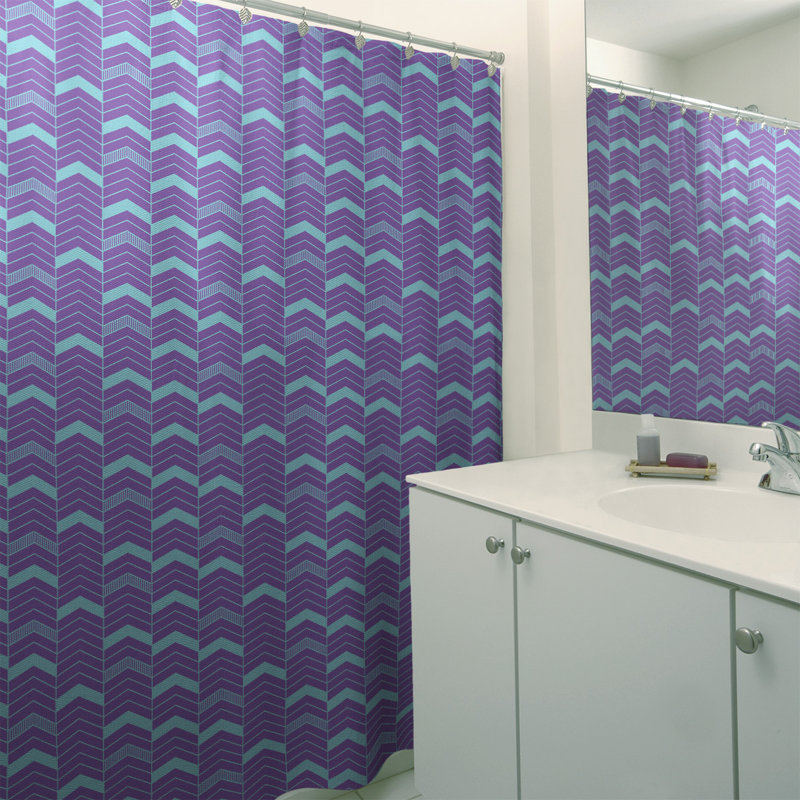 Rideau de douche simple à chevrons, Mauve / bleu sarcelle