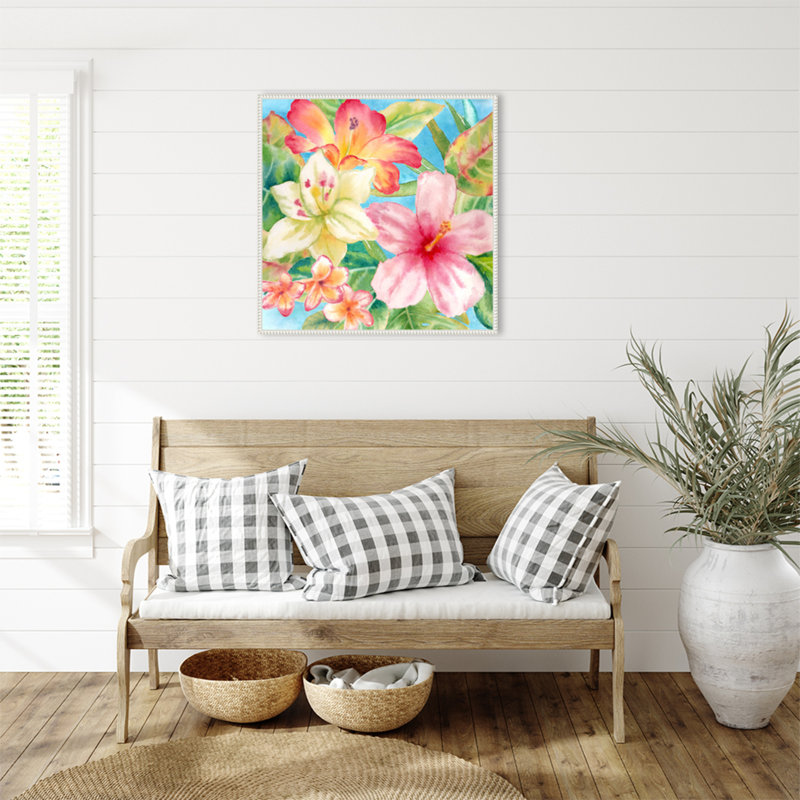 «Tropical Island Florals» par Cynthia Coulter, reproduction d'art sur toile encadrée, 30" H x 30" W