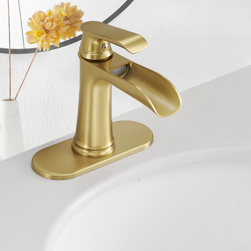 Single-Hole Single-handle Bathroom Faucet with Drain Assembly, Brushed Gold