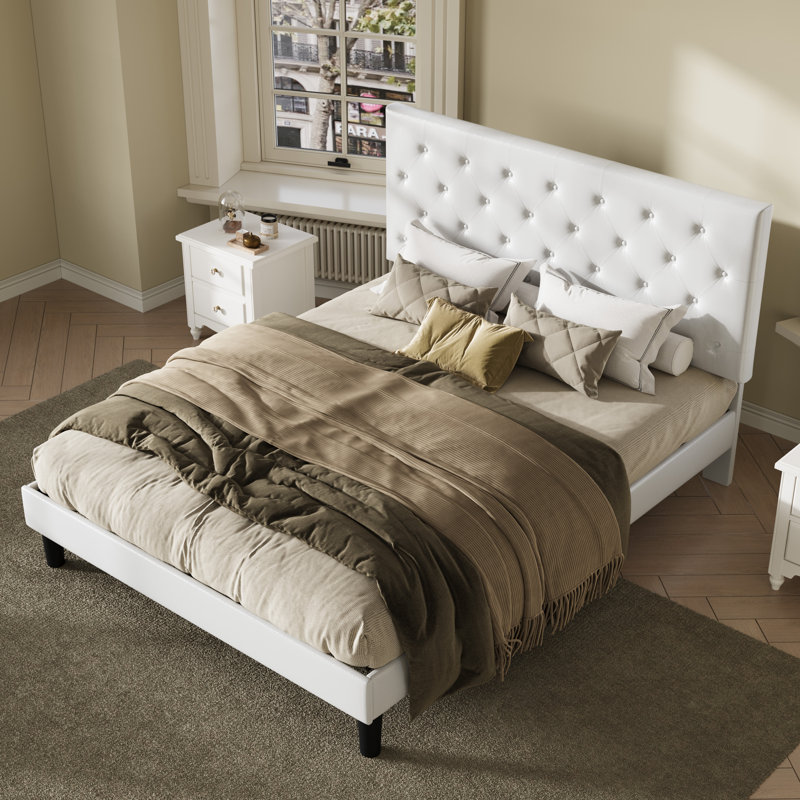 Darrach Unfinished Vegan Leather Platform Bed, Full, White