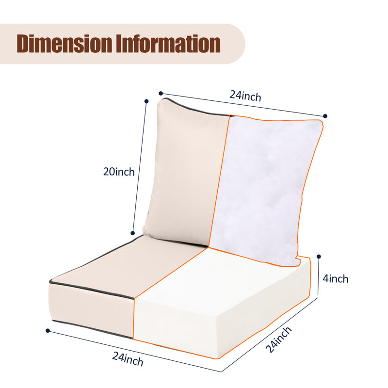 Fade Resistant Outdoor Chair Cushions Set Of 4, 24X24 Deep Seat Patio Cushions, 28D High Resilience Foam Replacement Patio Chair Cushions Set Of 4 With Removable Cover For Sofa, Adirondack Chair, Sectional,Beige