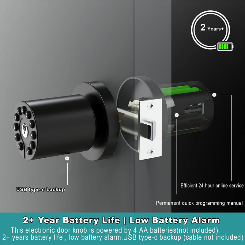 Matte Black Keypad Door Knob with Key Lock