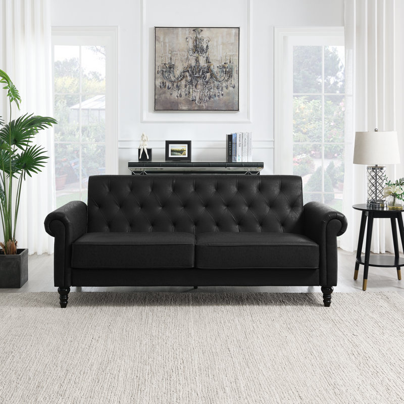 Lemoyne 3 Seater Faux Leather Sofa, Black