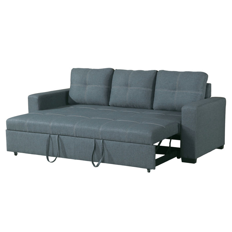 Structure de lit convertible en tissu gris-bleu et base en bois, structure de lit escamotable 85 po x 32 po x 33 po, 85 po x 57 po x 33 po