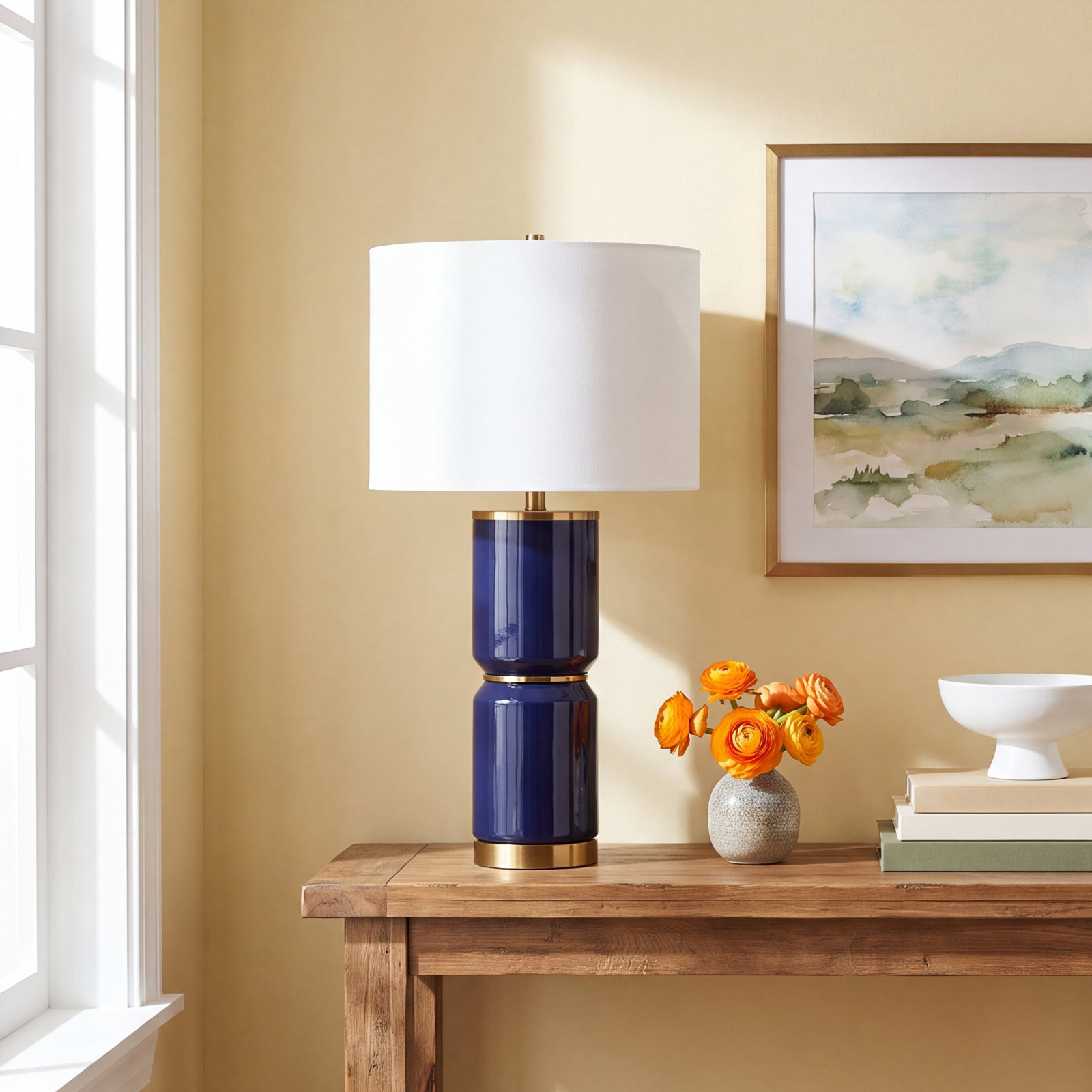 Jensi Ceramic Table Lamp, Royal Blue/Antique Gold