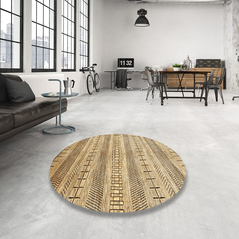 Tapis contemporain brun / gris, Rond 5 pi
