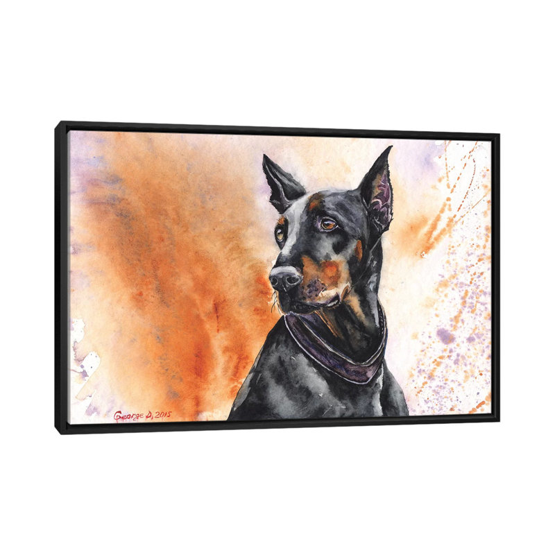 « doberman », reproduction sur toile, H 18 po x l 26 po x P 1,5 po, Toile avec cadre noir, Pas de tapis