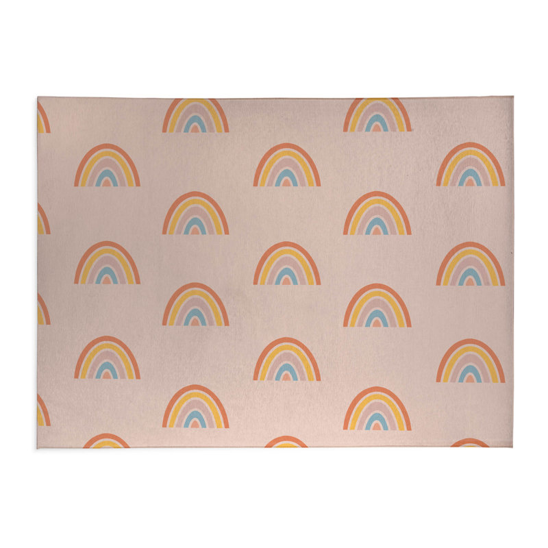 Bows Colorized Kids Play Mat, Rectangle 2' x 3', Pink/Yellow