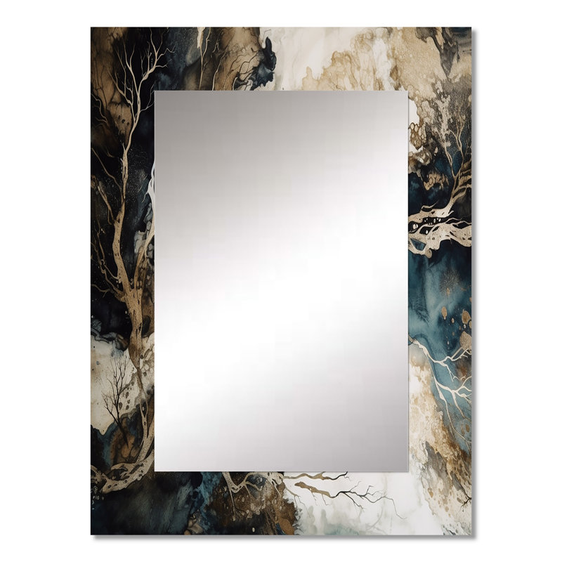 Blue Beige Marbled Dreamscape I - Geometric Wall Mirror, Modern Decorative Mirror, Printed Metal Art, 32" x 24"