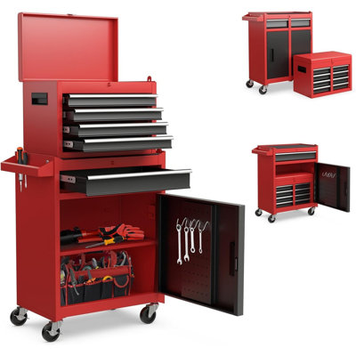 5-Drawer Heavy Duty Rolling Tool Chest – 2-in-1 Detachable Metal Tool Box Cabinet on Wheels with Lock, Portable Top Organizer for Garage & Workshop