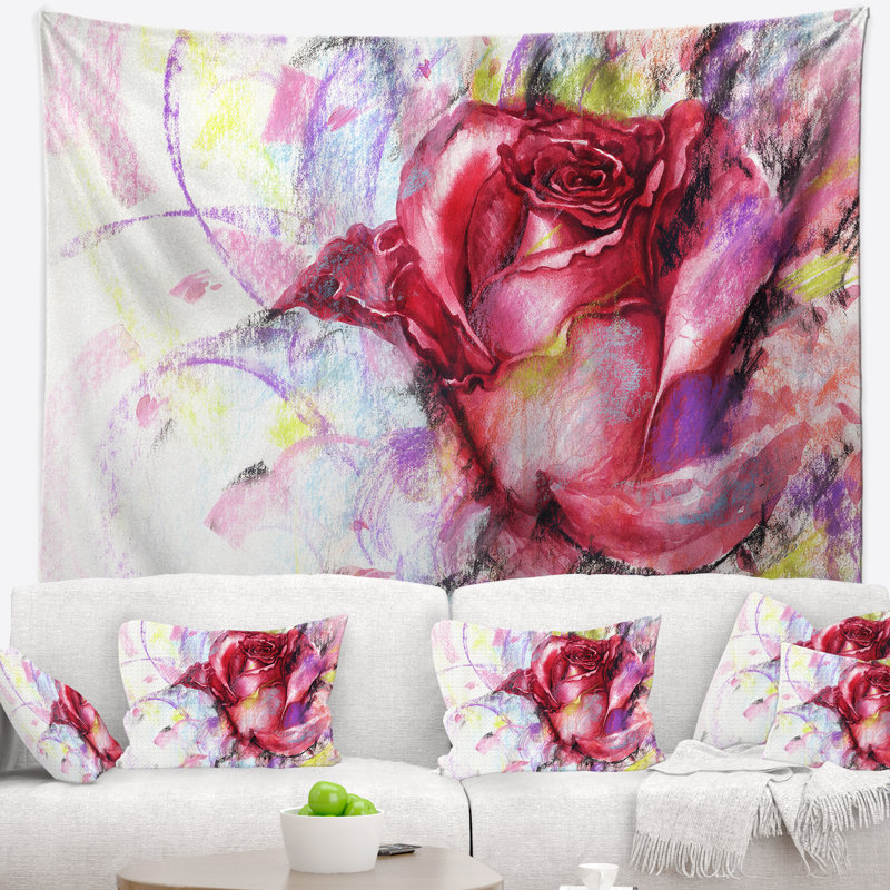 Tapisserie rouge d'illustration de rose Floral, H 68 po x l 80 po