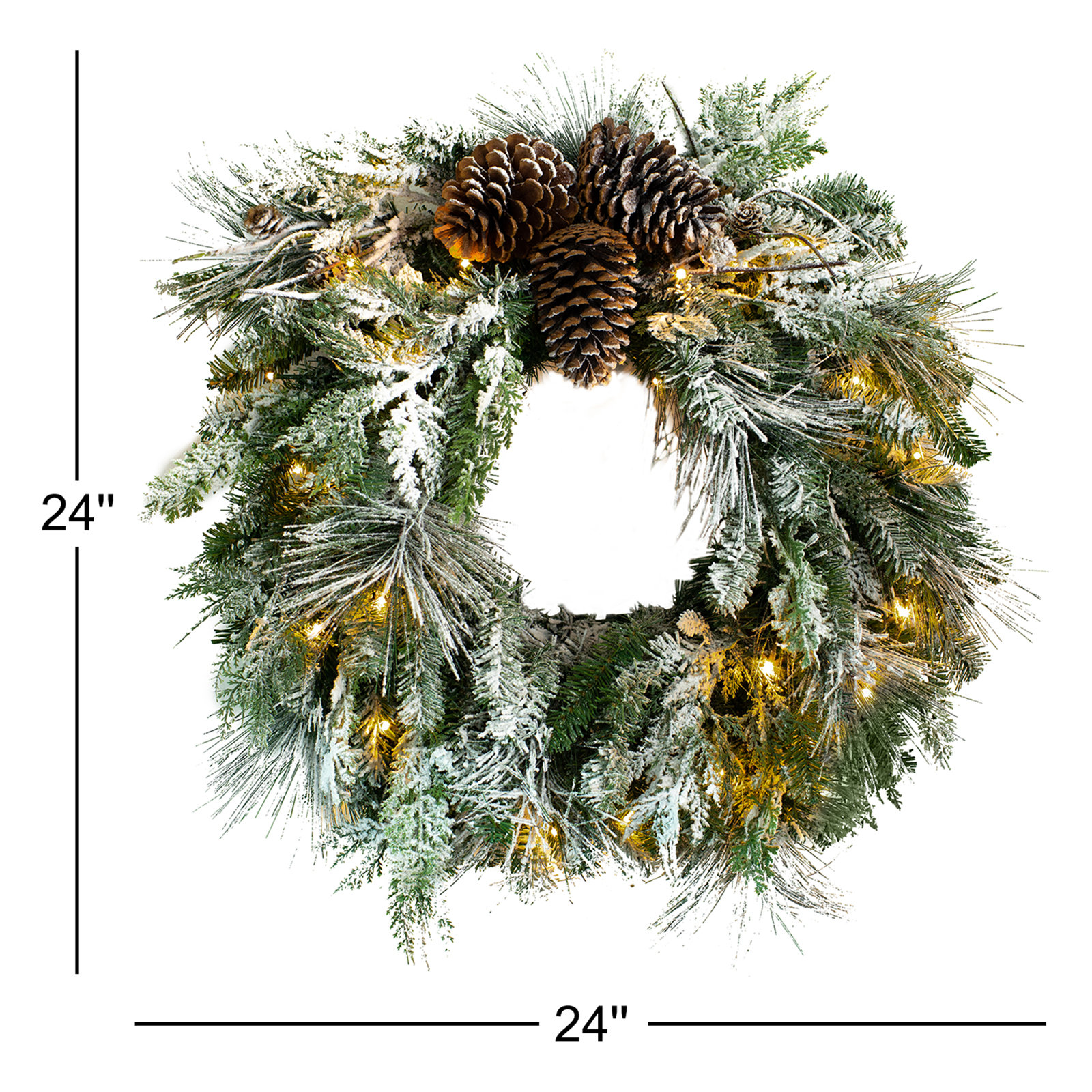 24'' Faux Pine Lighted Wreath