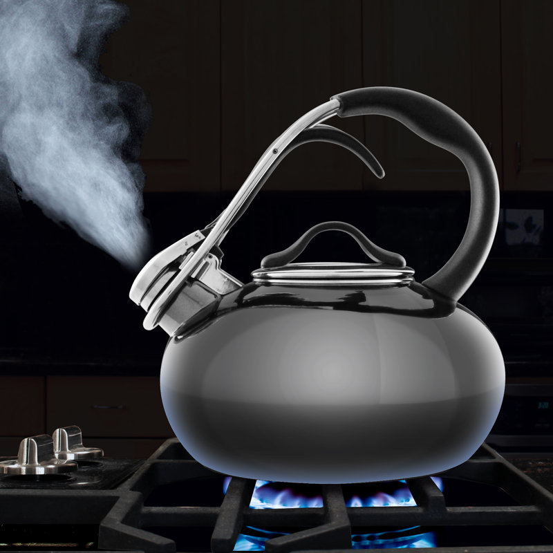 Chantal Loop 1.8 qt Enamel on Steel Whistling Stovetop Kettle, Onyx