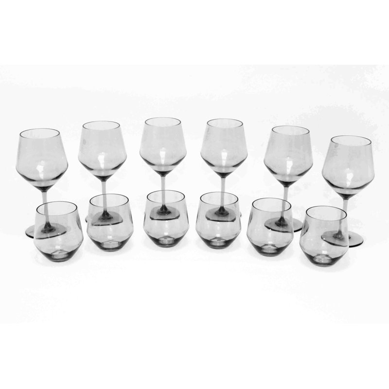 Debroa Angle Collection 12 Pieces Acrylic Wine Glass Set (Blue / Clear/ Grey Color) - Includes 2 Sizes
