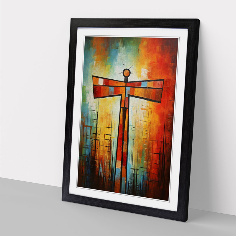 Angel Of The North Abstract - Single Picture Frame Print on Wood, 46cm H x 34cm W x 2cm D, Black Framed, Black