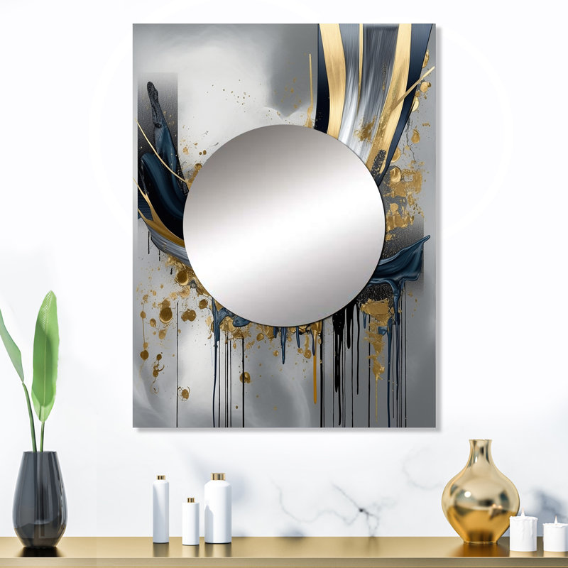 Geffrey Shapes And Lines Abstract Marble V - Marble Large Mirror, Modern Decorative Wall Mirror, Printed Metal Art, 32" x 24"