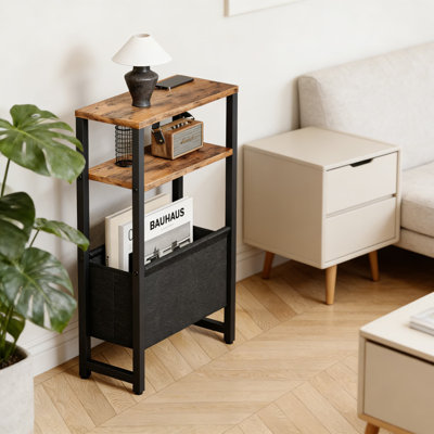 Slim Side Table With 3-Tier Storage And Magazine Rack, Narrow End Table For Small Spaces, Sturdy Nightstand Or Sofa Table For Living Room And Bedroom