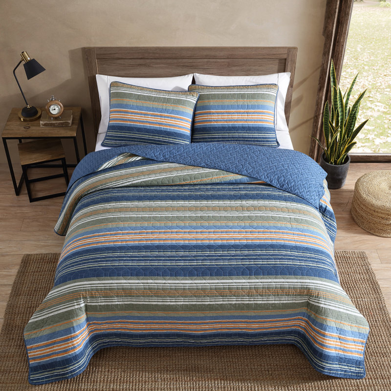 Eddie Bauer Yakima Valley Cotton Quilt Set, Blue, King Quilt + 2 King Shams