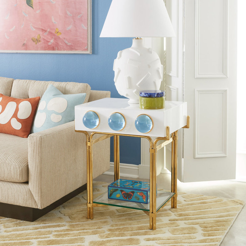 Medium Blue and Navy High-Gloss Fabric Lidded Box