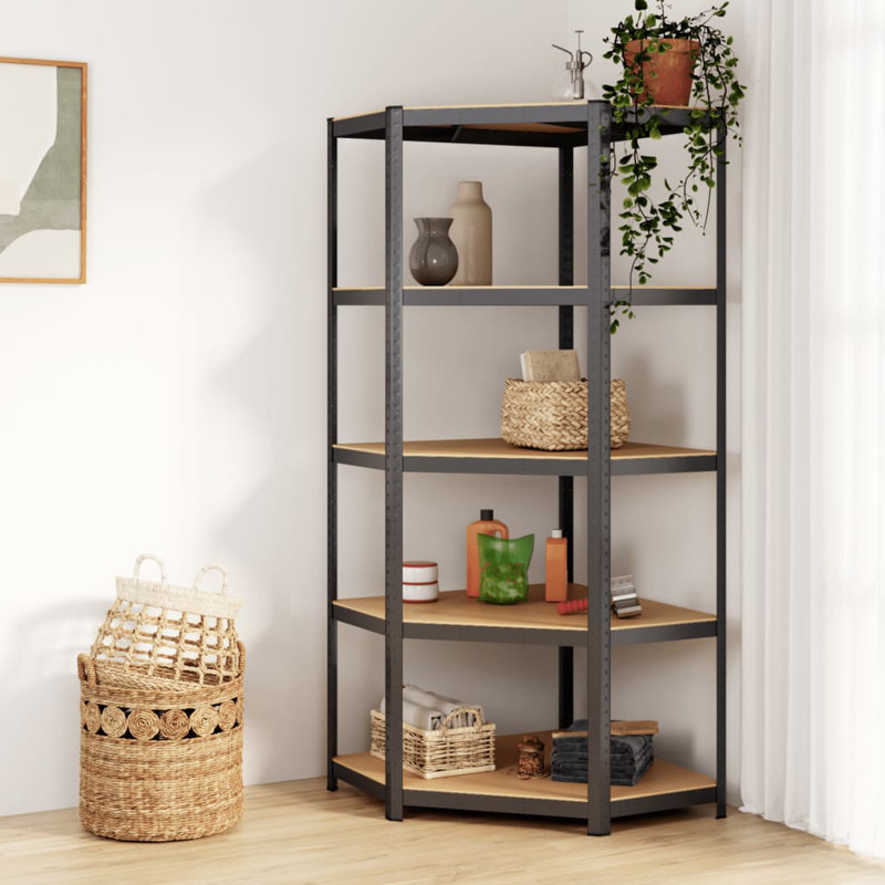Shelf Storage Bookshelf Shelving Unit 5-Layer Steel and Engineered Wood, 63" H x 29.5" W x 29.5" D, Black, 1