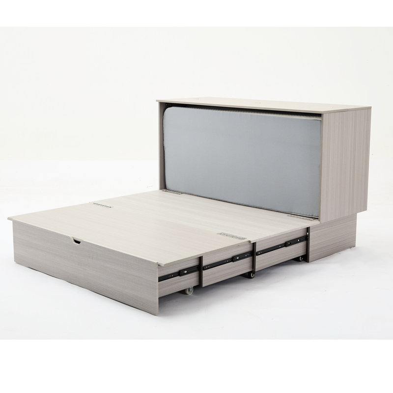 Armoire de lit moderne, gris, avec espace de rangement, grand lit pour matelas et station de charge, option de compartiment