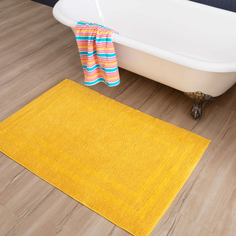 Kail Plush Stain/Fade Resistant Machine Washable Bath Mat, 27" W x 45" L, Fiesta Yellow